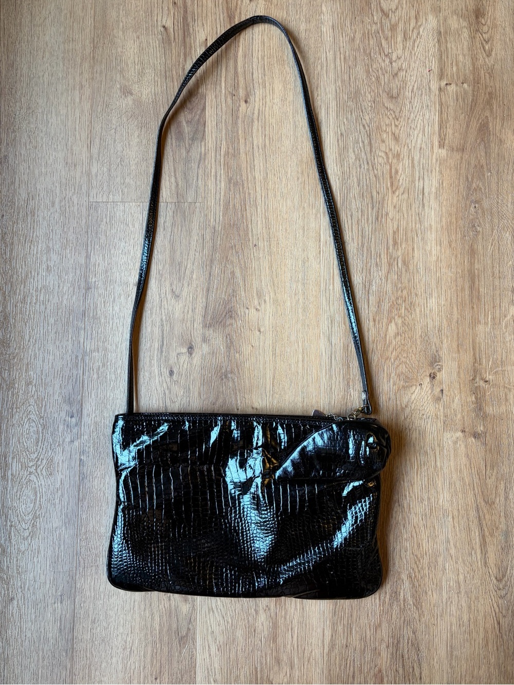 Brio Black Patent Croc Embossed Shoulder Bag Purse Y2K Baguette